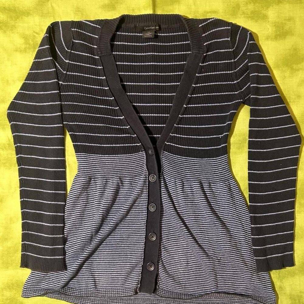 Calvin Klein blue striped babydoll button up sweater size large